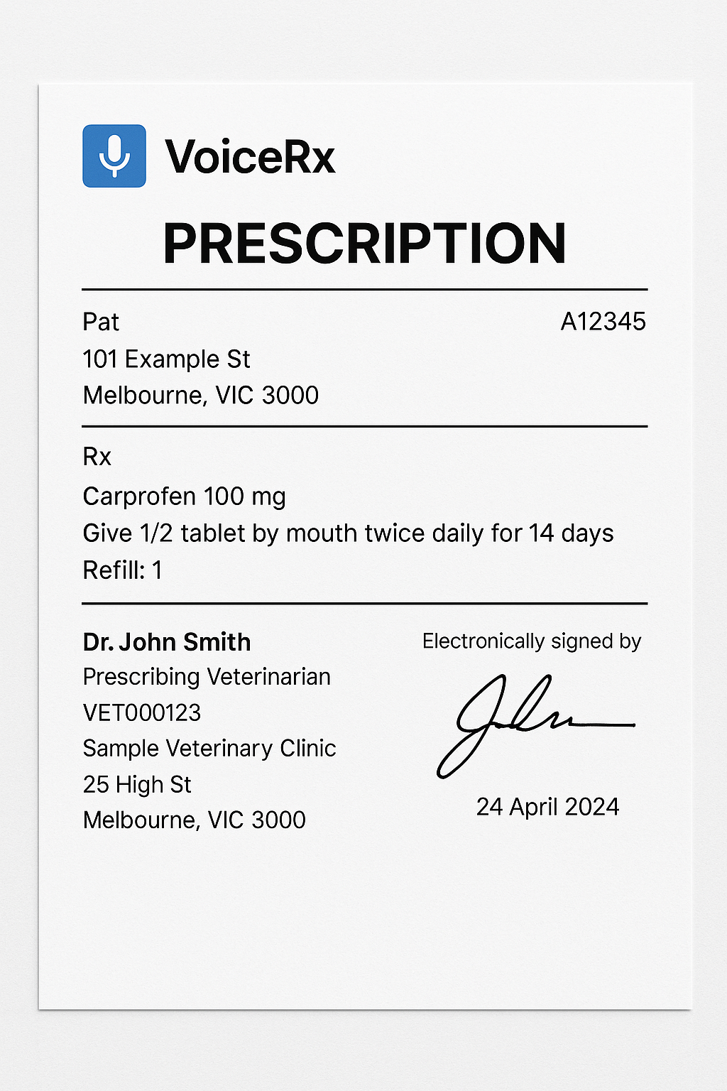 VoiceRx prescription template